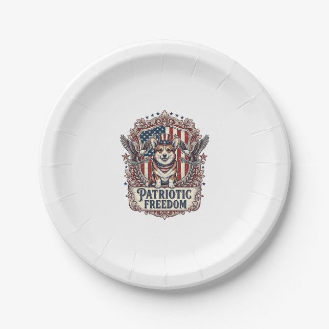 Patriotic Corgi Vector Graphic Tee_1 Paper Plate (Front)