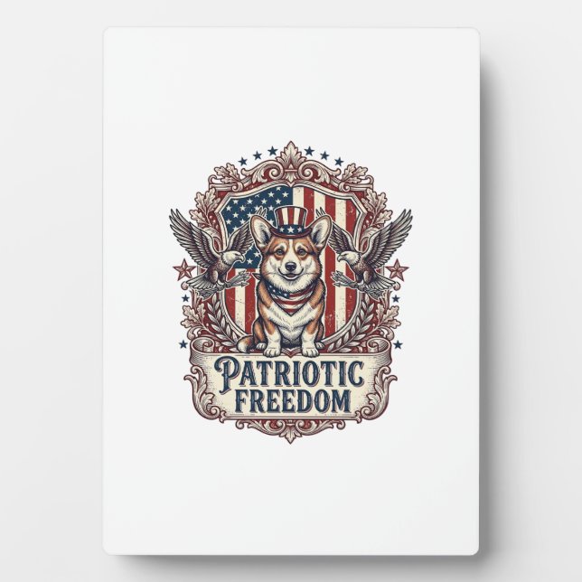 Patriotic Corgi Vector Graphic Tee_1 Plaque (Front)