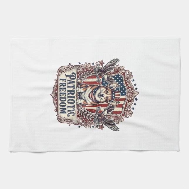 Patriotic Corgi Vector Graphic Tee_1 Tea Towel (Horizontal)