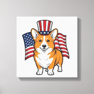 Patriotic Corgi Vintage Engraving Shirt Design_1 Canvas Print