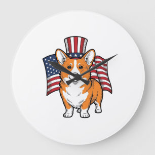 Patriotic Corgi Vintage Engraving Shirt Design_1 Large Clock