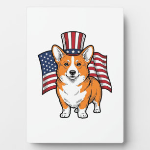 Patriotic Corgi Vintage Engraving Shirt Design_1 Plaque