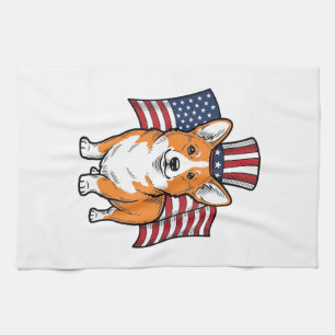 Patriotic Corgi Vintage Engraving Shirt Design_1 Tea Towel