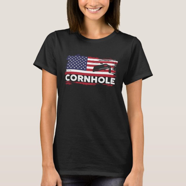 Patriotic Cornhole Player 4th Of July American Fla T-Shirt (Front)