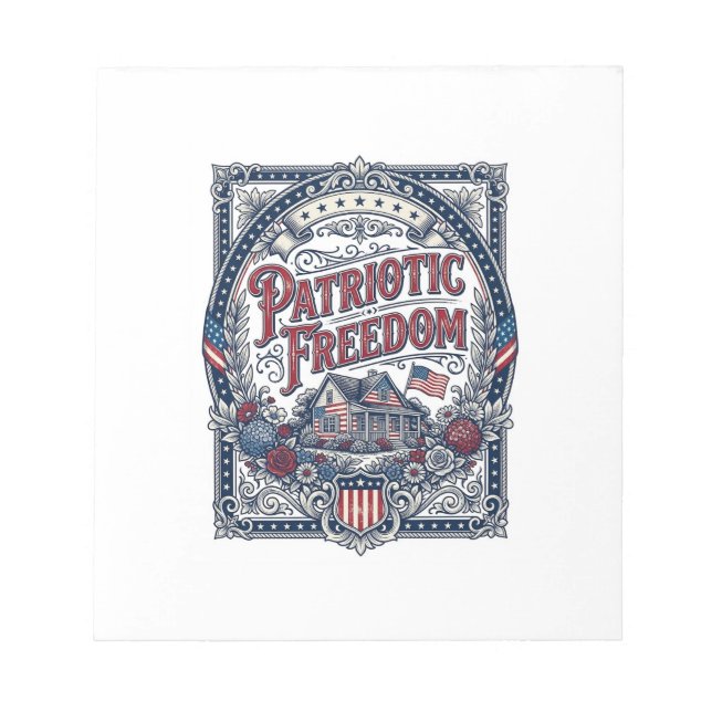 Patriotic Cottage Garden Vector Graphic Tee Notepad (Front)