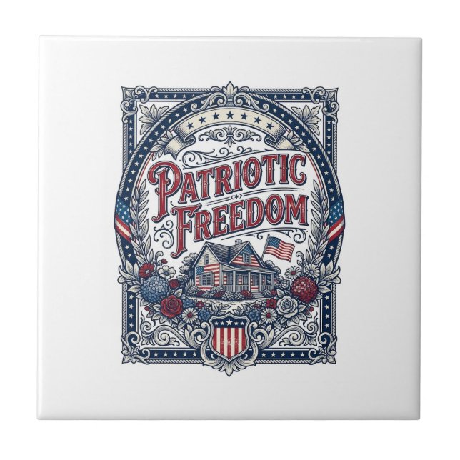 Patriotic Cottage Garden Vector Graphic Tee Tile (Front)