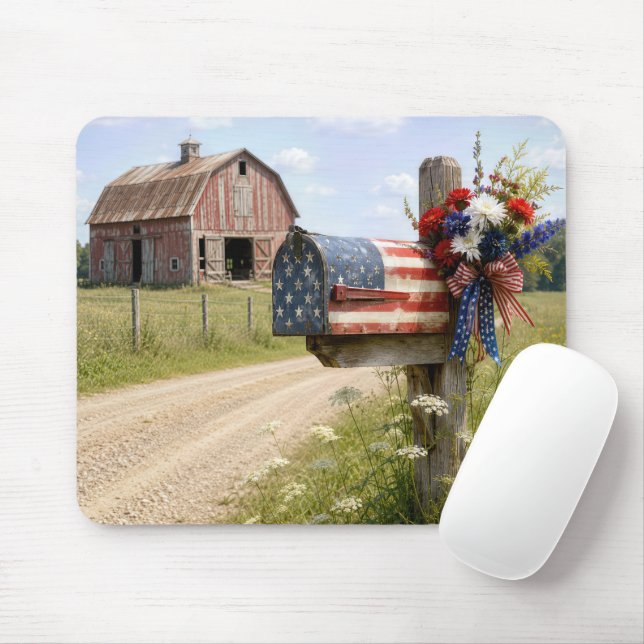 Patriotic Country Mailbox Mouse Mat (With Mouse)