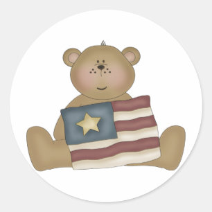 Patriotic Country Teddy Bear Classic Round Sticker