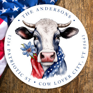 Patriotic Cow 4th Of July Farm Return Address Classic Round Sticker