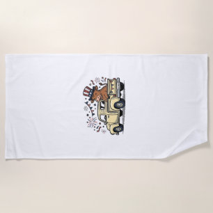 Patriotic Cow 4th of July Truck Vector Design_1 Beach Towel