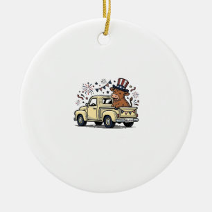 Patriotic Cow 4th of July Truck Vector Design_1 Ceramic Tree Decoration