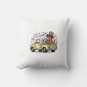 Patriotic Cow 4th of July Truck Vector Design_1 Cushion