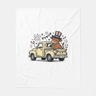 Patriotic Cow 4th of July Truck Vector Design_1 Fleece Blanket