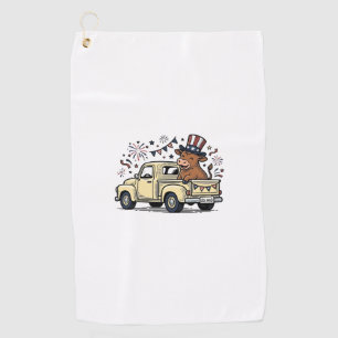 Patriotic Cow 4th of July Truck Vector Design_1 Golf Towel