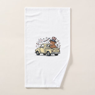 Patriotic Cow 4th of July Truck Vector Design_1 Hand Towel