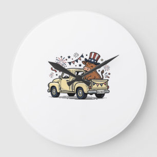 Patriotic Cow 4th of July Truck Vector Design_1 Large Clock