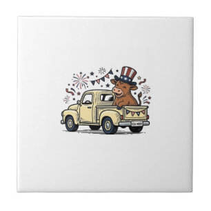 Patriotic Cow 4th of July Truck Vector Design_1 Tile