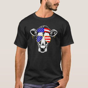 Patriotic Cow American Flag Sunglasses 4th Of July T-Shirt