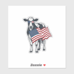 Patriotic Cow American Flag Vintage Engraving Desi