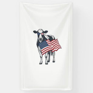 Patriotic Cow American Flag Vintage Engraving Desi Banner