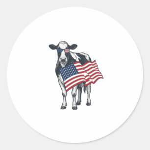 Patriotic Cow American Flag Vintage Engraving Desi Classic Round Sticker