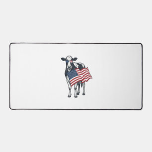 Patriotic Cow American Flag Vintage Engraving Desi Desk Mat