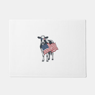Patriotic Cow American Flag Vintage Engraving Desi Doormat