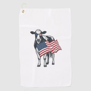 Patriotic Cow American Flag Vintage Engraving Desi Golf Towel