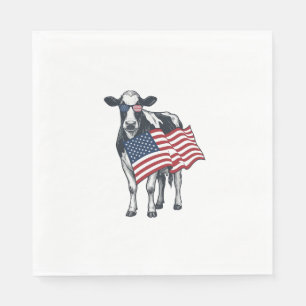 Patriotic Cow American Flag Vintage Engraving Desi Napkin