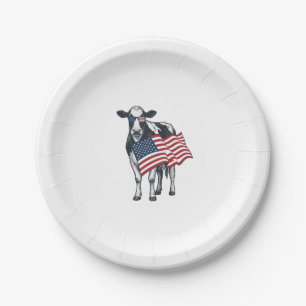 Patriotic Cow American Flag Vintage Engraving Desi Paper Plate