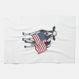 Patriotic Cow American Flag Vintage Engraving Desi Tea Towel