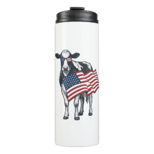 Patriotic Cow American Flag Vintage Engraving Desi Thermal Tumbler