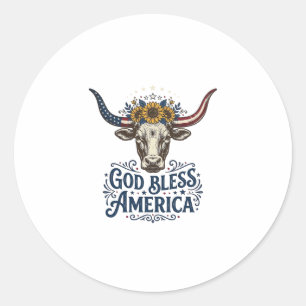 Patriotic Cow God Bless America Vintage Shirt Desi Classic Round Sticker