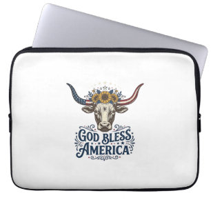 Patriotic Cow God Bless America Vintage Shirt Desi Laptop Sleeve