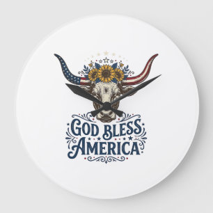 Patriotic Cow God Bless America Vintage Shirt Desi Large Clock