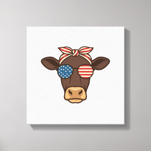 Patriotic Cow Head Sunglasses Vintage Design_1 Canvas Print