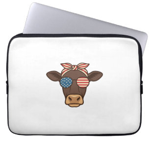 Patriotic Cow Head Sunglasses Vintage Design_1 Laptop Sleeve