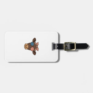 Patriotic Cow Head Sunglasses Vintage Design_1 Luggage Tag