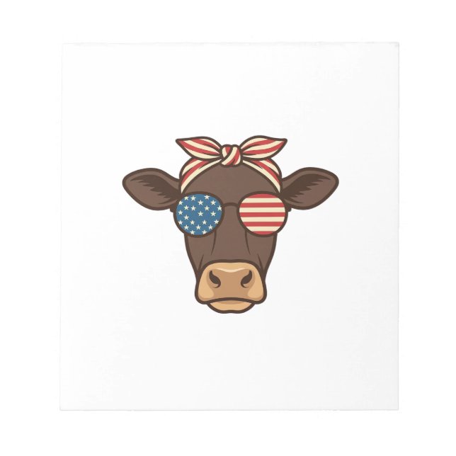 Patriotic Cow Head Sunglasses Vintage Design_1 Notepad (Front)