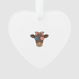 Patriotic Cow Head Sunglasses Vintage Design_1 Ornament