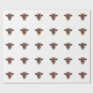 Patriotic Cow Head Sunglasses Vintage Design_1 Wrapping Paper