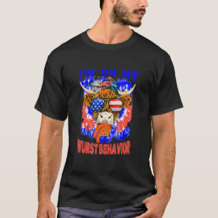 Patriotic Cow Highland Cow I'm On My Wurst Behavio T-Shirt