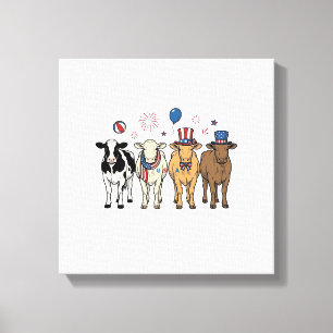Patriotic Cow Lineup Vintage Vector Shirt Design_1 Canvas Print