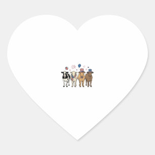 Patriotic Cow Lineup Vintage Vector Shirt Design_1 Heart Sticker