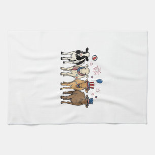 Patriotic Cow Lineup Vintage Vector Shirt Design_1 Tea Towel