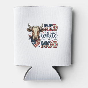 Patriotic Cow Red White Moo 4th of July Shirt Desi Can Cooler