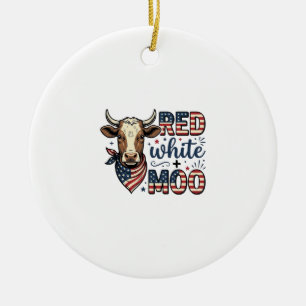 Patriotic Cow Red White Moo 4th of July Shirt Desi Ceramic Tree Decoration