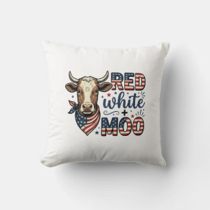 Patriotic Cow Red White Moo 4th of July Shirt Desi Cushion