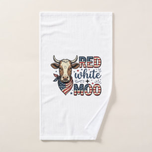 Patriotic Cow Red White Moo 4th of July Shirt Desi Hand Towel