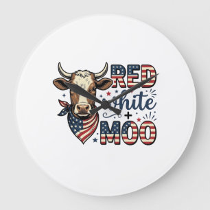 Patriotic Cow Red White Moo 4th of July Shirt Desi Large Clock